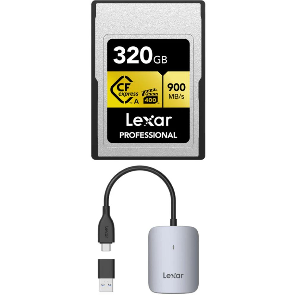Karta pamięci Lexar CFexpress Pro Gold 320GB Type A, VPG400, R900/W800 + czytnik (LRW515U) 3.2 Gen 2/USB-C