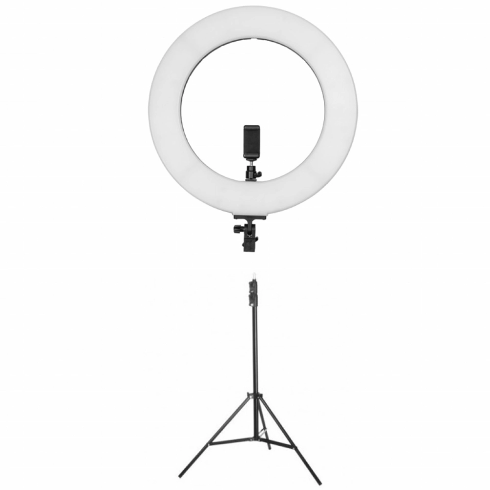 Lampa pierścieniowa GlareOne 60W, 3000-6000K, regulacja, torba, uchwyt + statyw