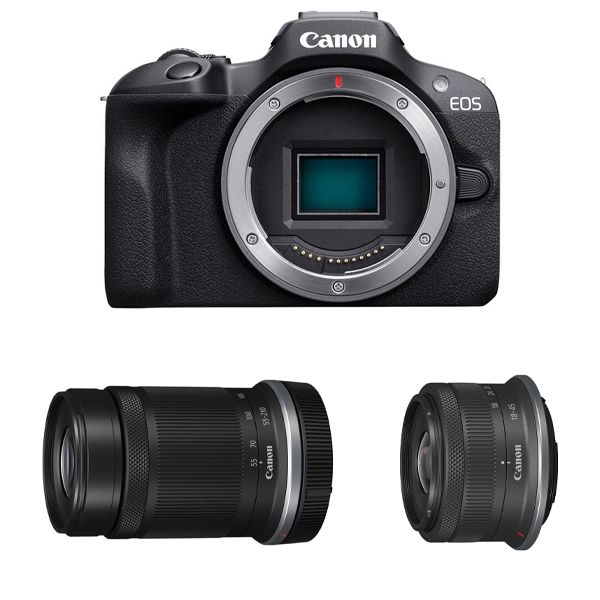 Aparat cyfrowy Canon EOS R100 + RF-S 18-45 mm f/4.5-6.3 IS STM + RF-S 55-210 mm f/5-7.1 IS STM