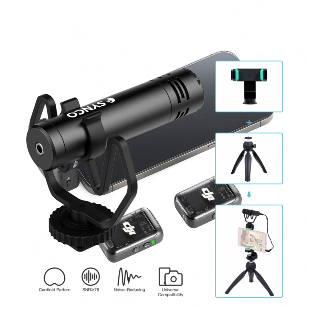Synco M1P mikrofon nakamerowy + mini statyw + uchwyt mobilny