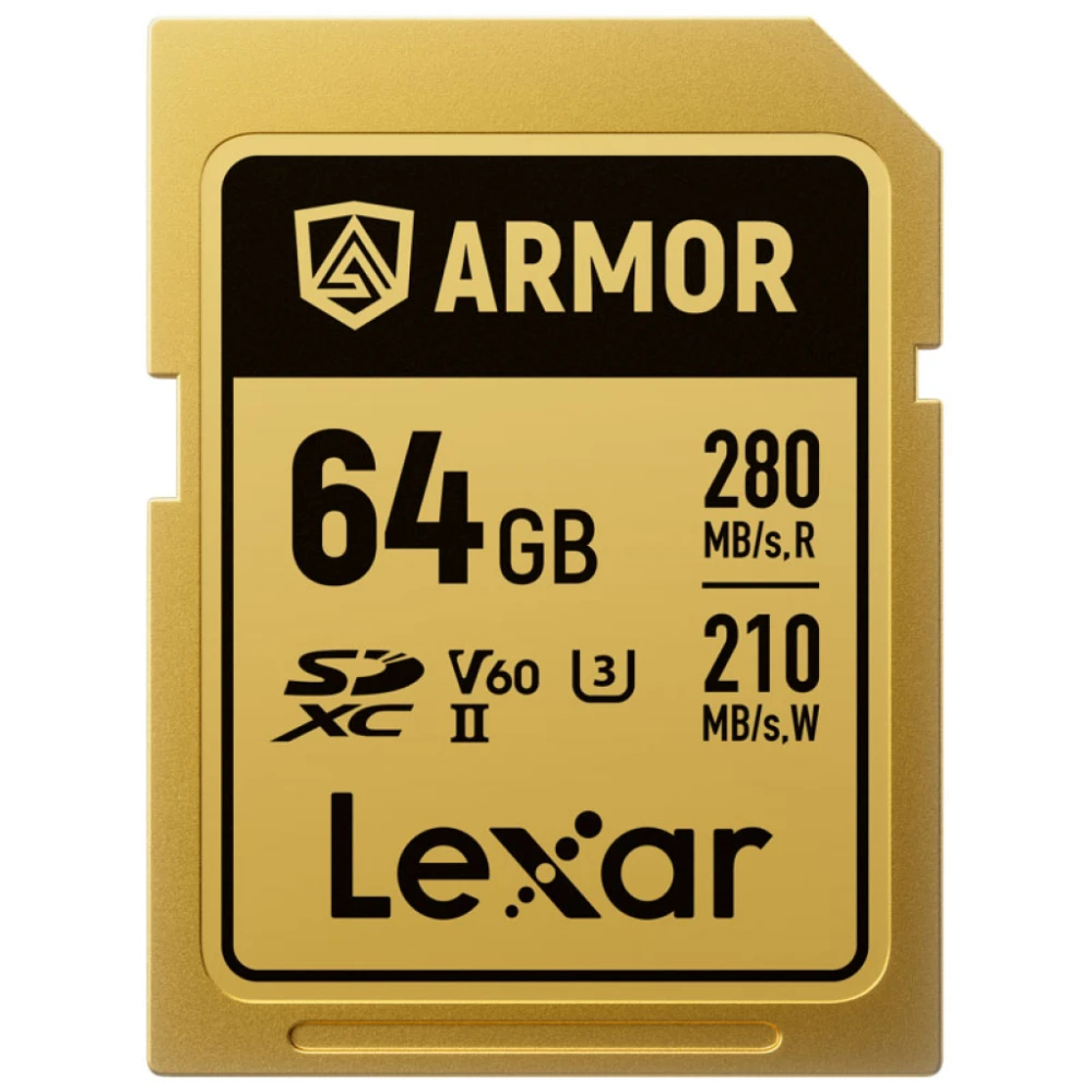Karta pamięci Lexar SDXC ARMOR Gold UHS-II U3, Stainless Steel, IP68 R280/W210, 64GB V60