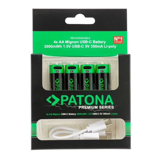 Akumulatory Patona Premium 4x Akumulatory AA z USB-C i kablem USB-C 2 do 1