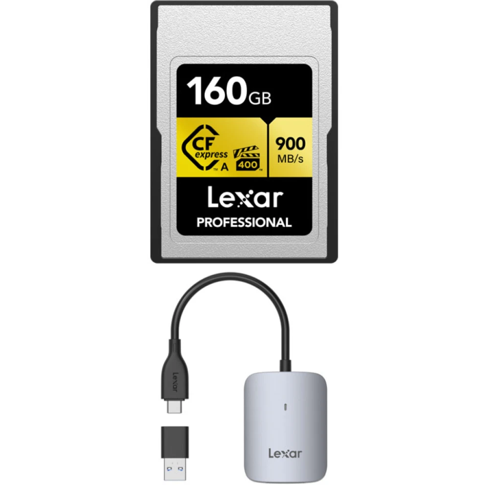 Karta pamięci Lexar CFexpress Pro Gold 160GB Type A, VPG400, R900/W800 + czytnik (LRW515U) 3.2 Gen 2/USB-C