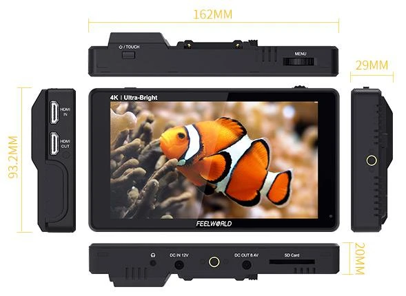 Feelworld Monitor Podglądowy LUT6 6 cala  HDR 3D LUT Ultra Bright