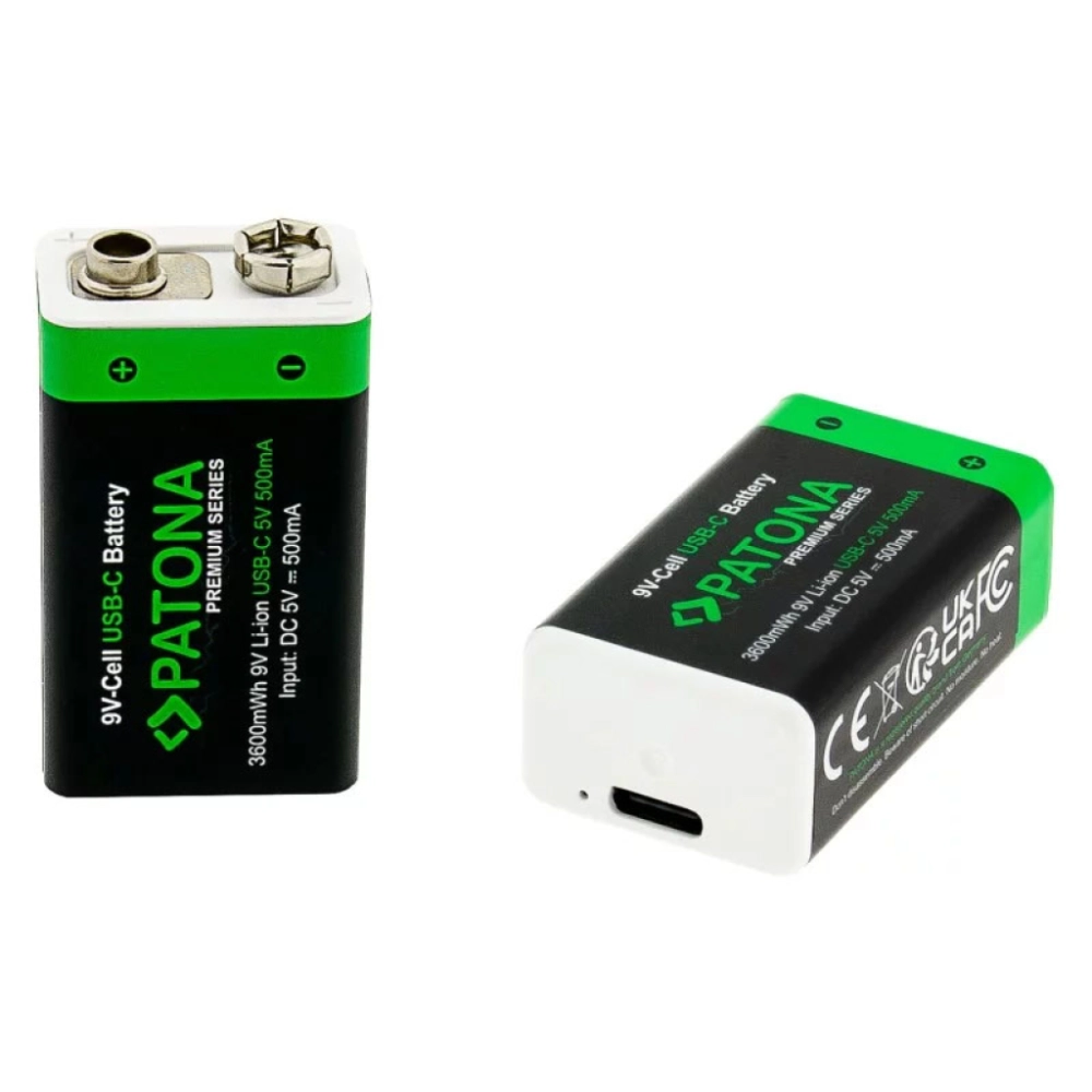 Bateria Patona Premium 2x Akumulatory 9V 6F22 z USB-C i kablem