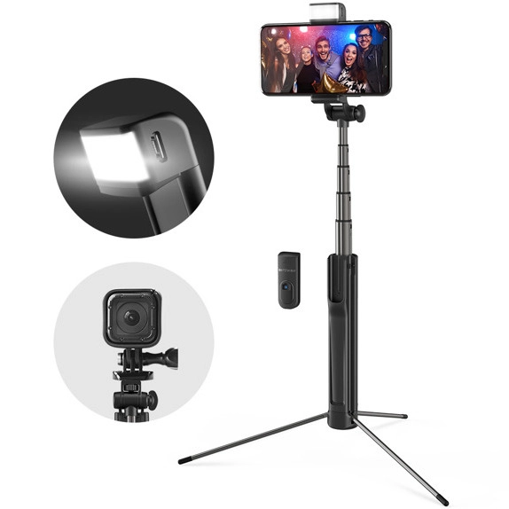 BlitzWolf Selfie stick statyw BW-BS8 3w1 z lampą błyskową