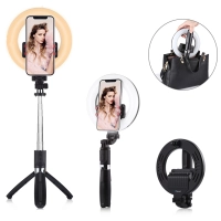 Puluz Selfie stick 3w1 z lampą pierścieniową LED 16cm PU531B
