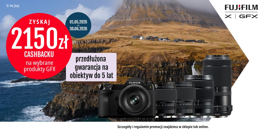 Odbierz 2150 zł zwrotu na wybrane aparaty i zestawy Fujifilm GFX