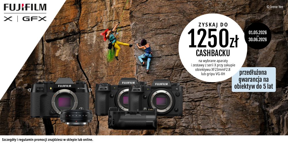 Do 1250 zł cashbacku na wybrane aparaty i zestawy Fujifilm z serii X przy zakupie obiektywu XF23mmF2.8 lub gripu VG-XH